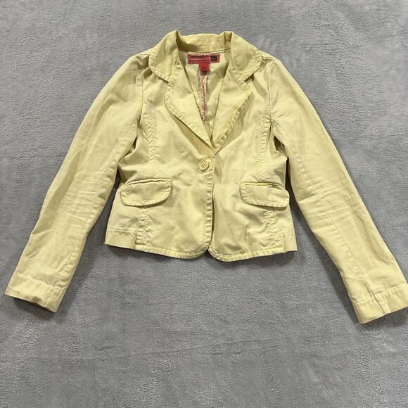 MossIssue‎ Mossimo Blazer Jacket Women's Medium Yellow Cotton Pastel Y2K - Picture 1 of 9